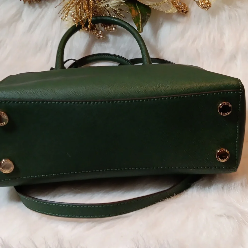 Michael Kors Hunter Green Traveler Studded Satchel Tote Bag - Picture 5 of 11